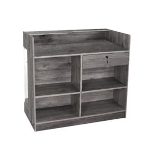 4′ LEDGETOP COUNTER W/ GLASS FRONT – RUSTIC GREY