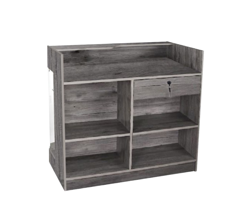 4′ LEDGETOP COUNTER W/ GLASS FRONT – RUSTIC GREY