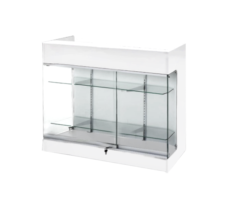 4′ LEDGETOP COUNTER W/ GLASS FRONT – WHITE