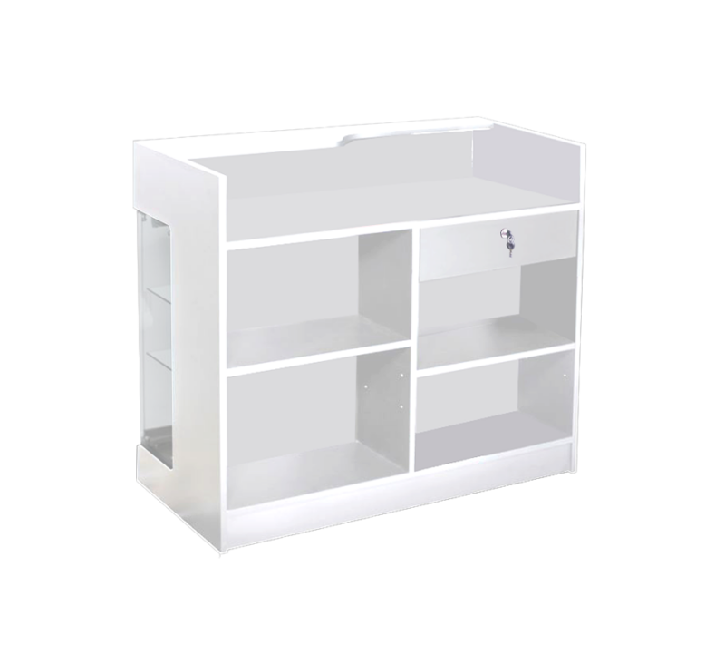 4′ LEDGETOP COUNTER W/ GLASS FRONT – WHITE