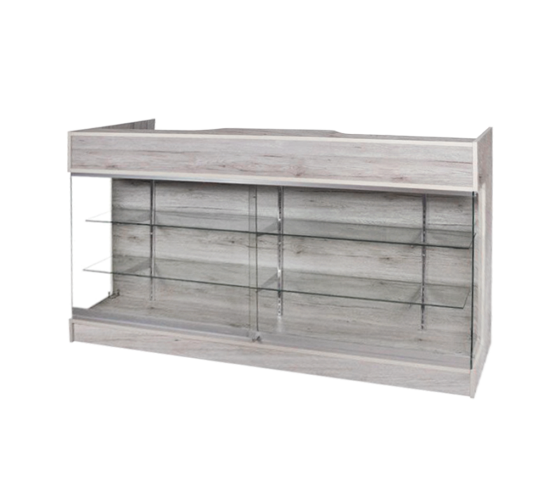 6′ LEDGETOP COUNTER W/ GLASS FRONT – BARNWOOD