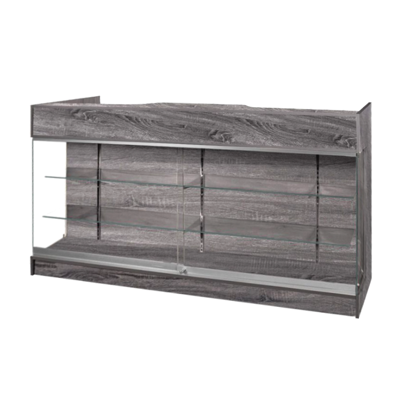 6′ LEDGETOP COUNTER W/ GLASS FRONT – RUSTIC GREY