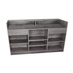 6′ LEDGETOP COUNTER W/ GLASS FRONT – RUSTIC GREY