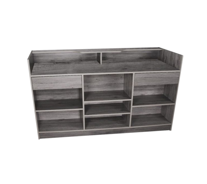 6′ LEDGETOP COUNTER W/ GLASS FRONT – RUSTIC GREY