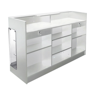 6′ LEDGETOP COUNTER W/ GLASS FRONT – WHITE