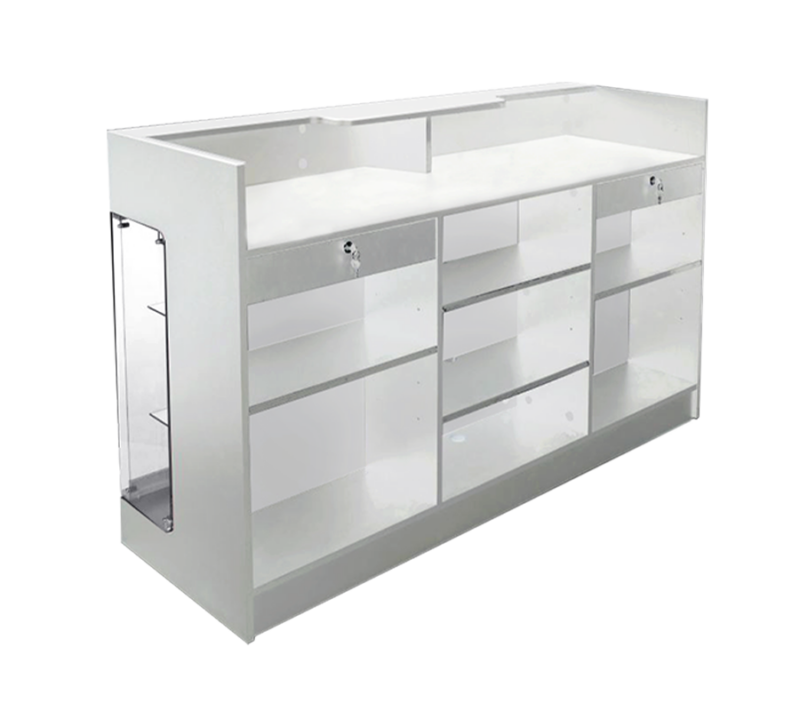 6′ LEDGETOP COUNTER W/ GLASS FRONT – WHITE