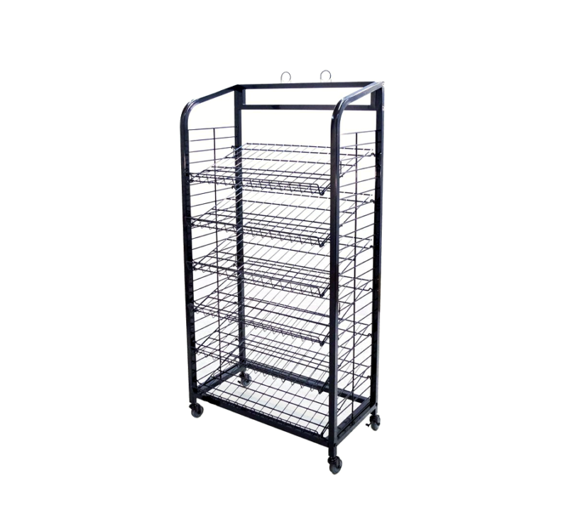 Black Rolling 6-Shelf Wire Merchandiser Unit
