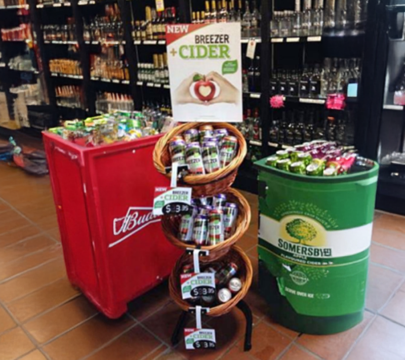 3-Tier round willow stackable basket display showcasing snacks in the store