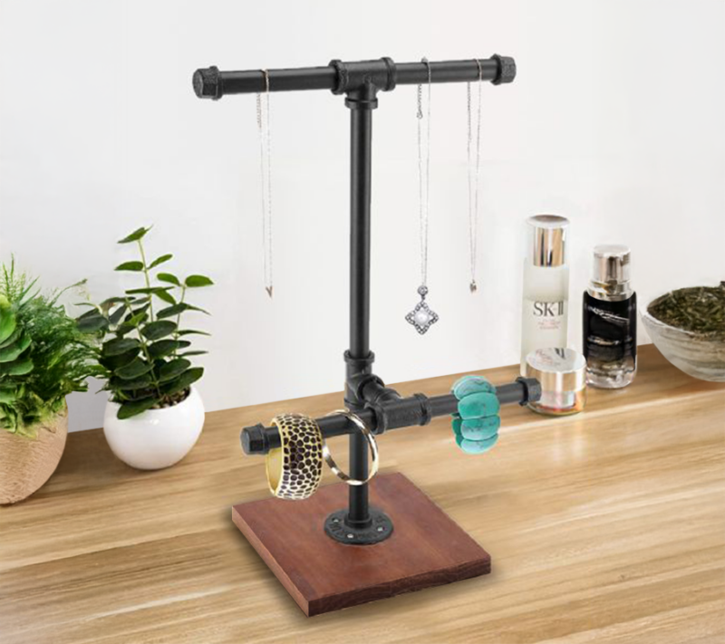 Black 12" Pipeline Counter Top 2-Tier Bar with necklaces