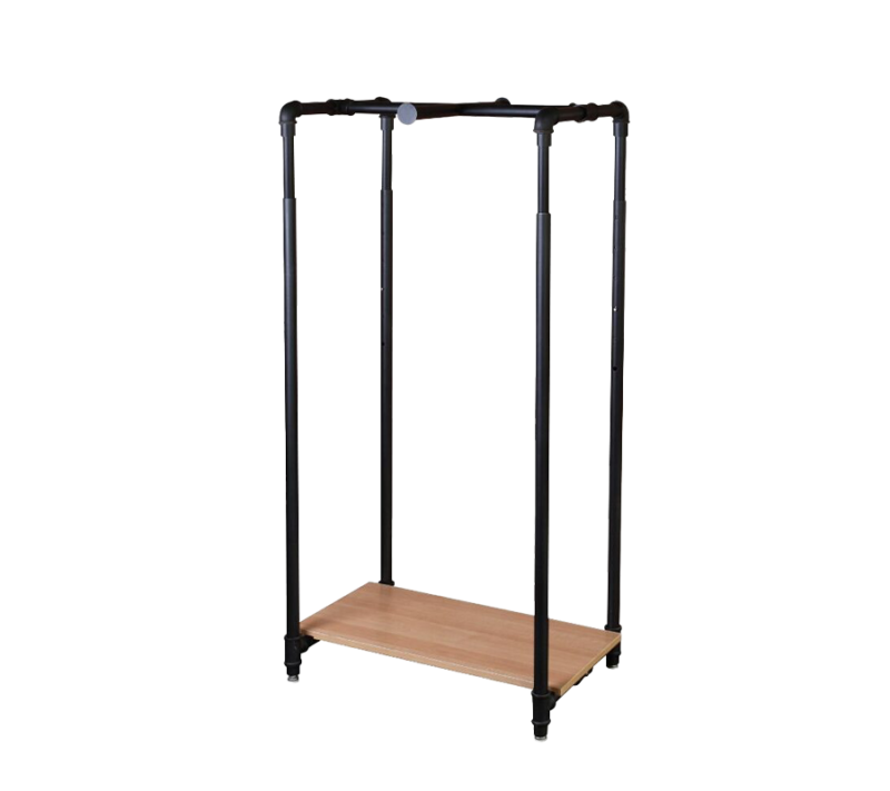 28"PIPELINE SMALL GARMENT RACK W/ WOOD BASE - MATTE BLACK