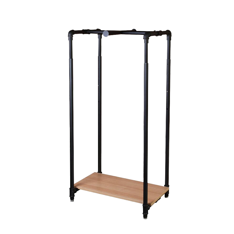 28"PIPELINE SMALL GARMENT RACK W/ WOOD BASE - MATTE BLACK