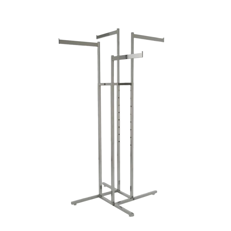 4-Way Garment Rack w/ Rectangular Tubing & Straight Blade Arms – Chrome