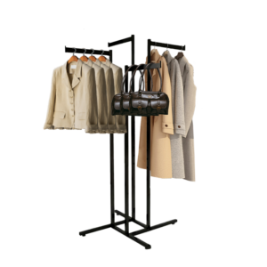 4-Way Garment Rack w/ Rectangular Tubing & Straight Blade Arms – Matte Black