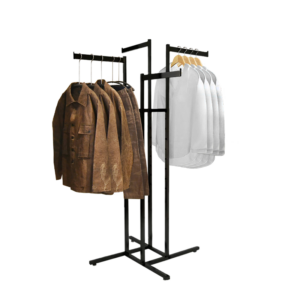 4-Way Garment Rack w/ Rectangular Tubing & Straight Blade Arms – Matte Black