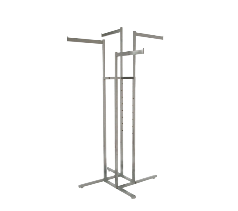 4-Way Garment Rack w/ Rectangular Tubing & Straight Blade Arms – Satin Chrome