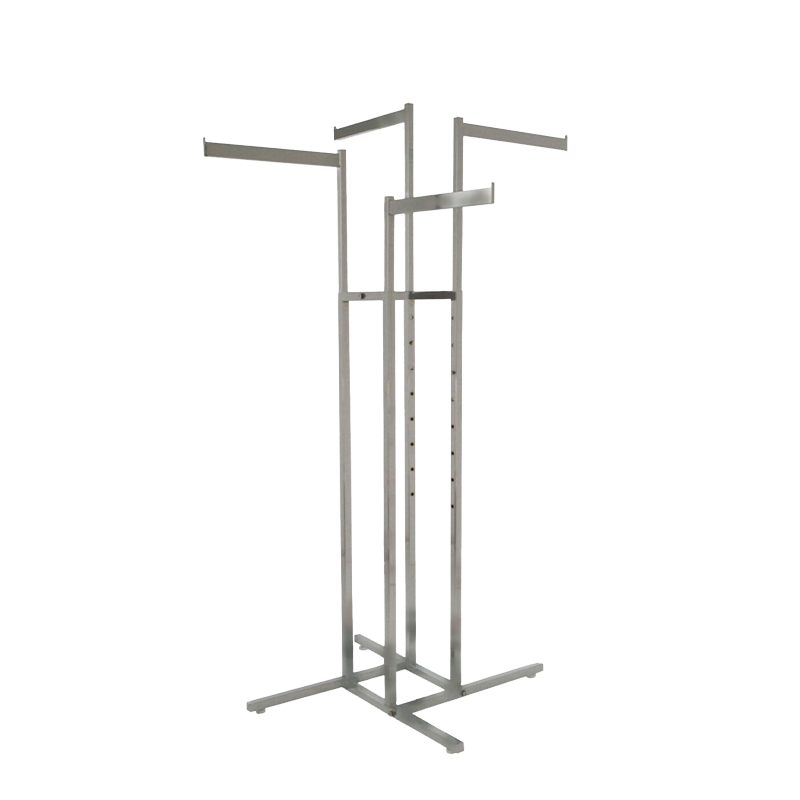 4-Way Garment Rack w/ Rectangular Tubing & Straight Blade Arms – Satin Chrome