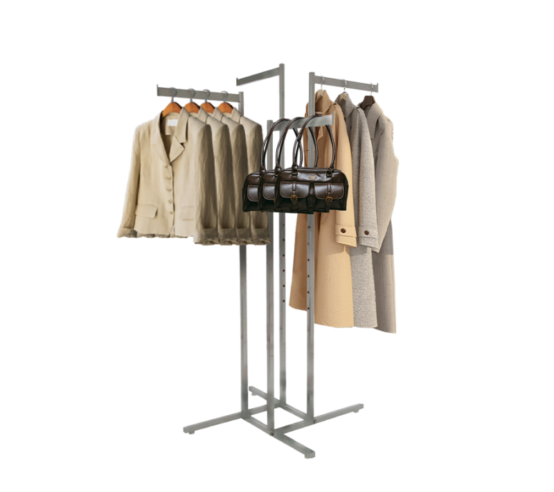 4-Way Garment Rack w/ Rectangular Tubing & Straight Blade Arms – Satin Chrome