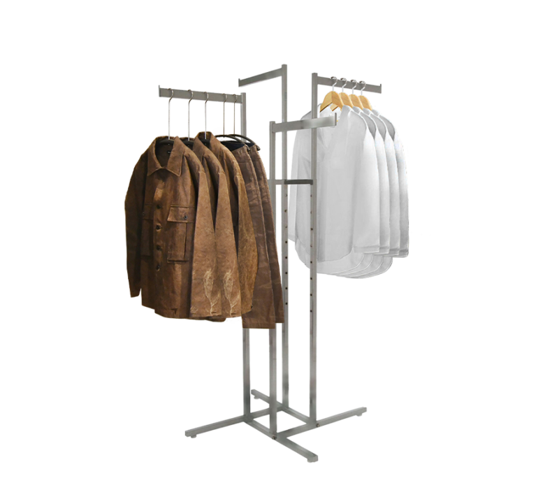 4-Way Garment Rack w/ Rectangular Tubing & Straight Blade Arms – Satin Chrome