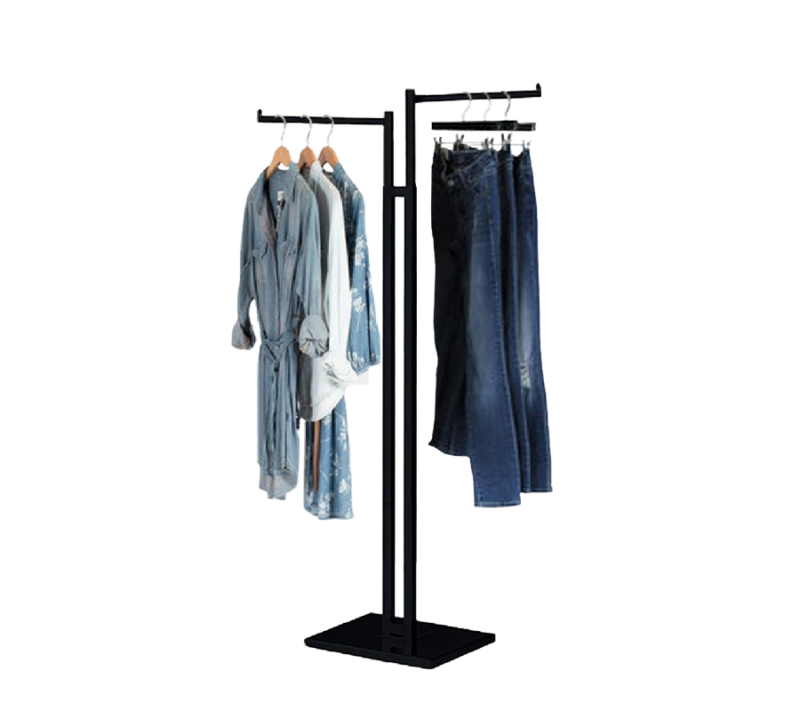 2-Way Garment Rack w/ Rectangular Straight Arms - Matte Black