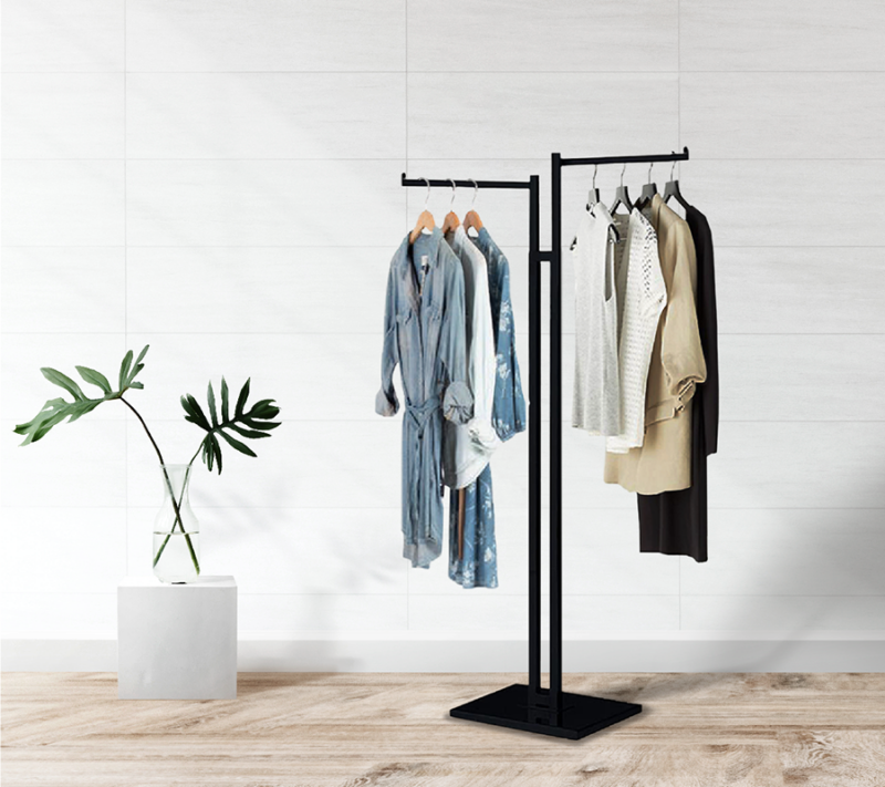 2-Way Garment Rack w/ Rectangular Straight Arms - Matte Black