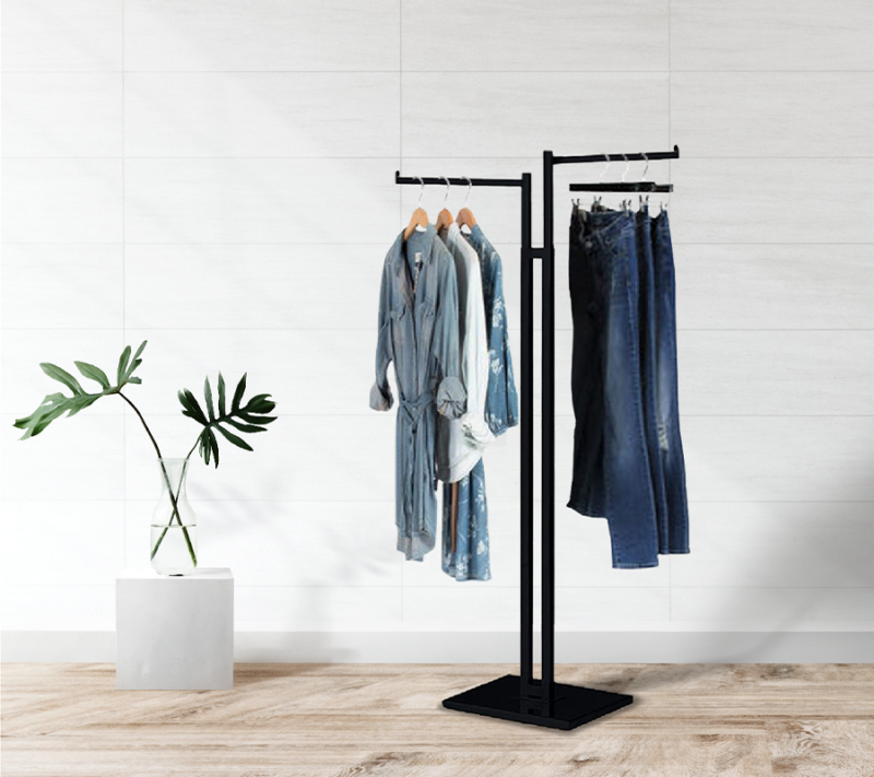 2-Way Garment Rack w/ Rectangular Straight Arms - Matte Black