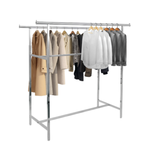 60" standard commercial grade steel apparel H-rack with various clothes