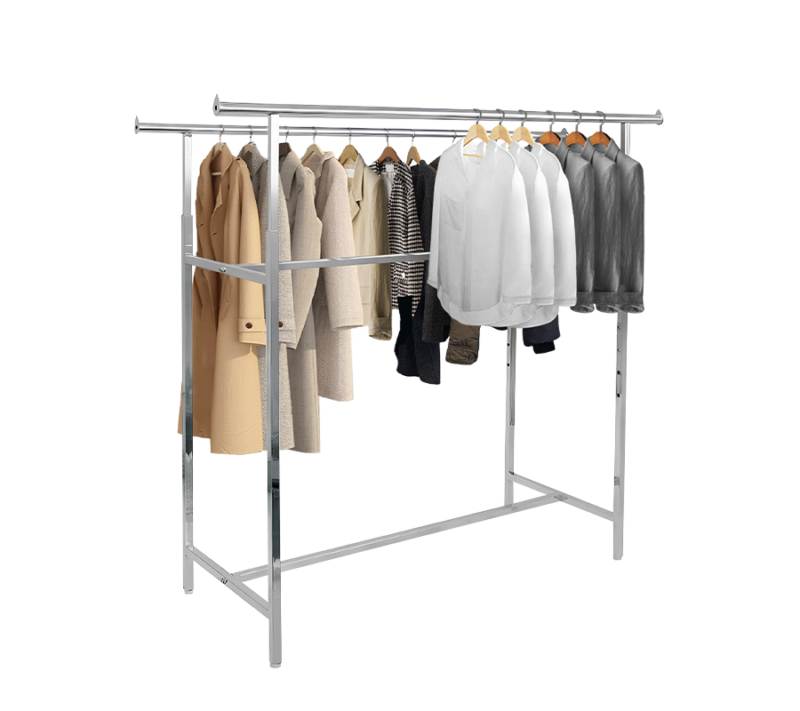 60" standard commercial grade steel apparel H-rack with various clothes