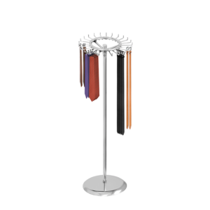 Chrome single tier revolving belt and tie rack with belts and ties