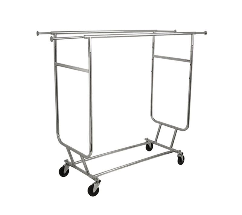 Heavy Duty Collapsible Double Bar Rolling Rack - Chrome