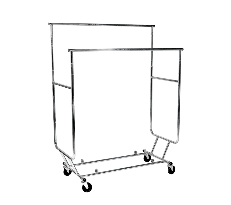 Heavy Duty Collapsible Double Bar Rolling Rack - Chrome