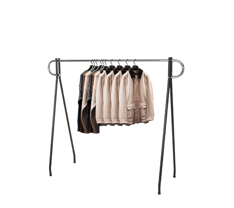 Chrome 54" single hangrail display rack with clothes