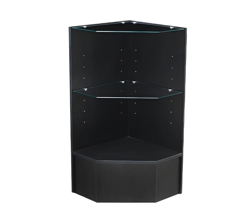 Black Pentagon Corner Display Case w/ Glass Shelf