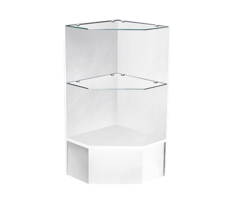 White Pentagon Corner Display Case w/ Glass Shelf