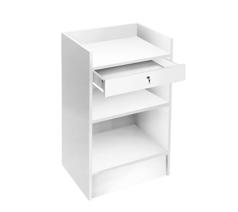 White 38" Cash Register Stand Back View
