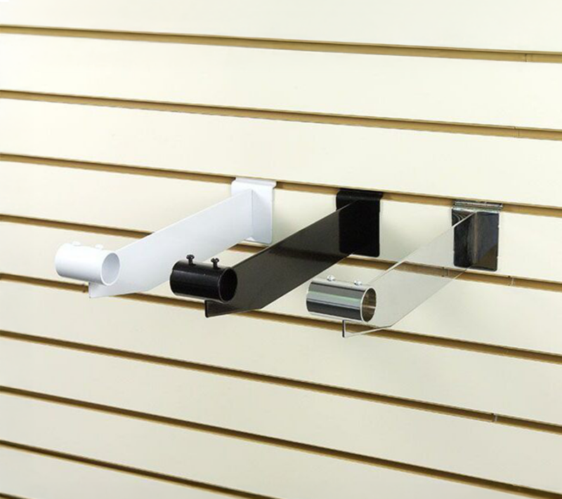 Hanging Chrome 12" Round Tubing Hangrail Bracket for 1-1/4" Tubing on Slatwall