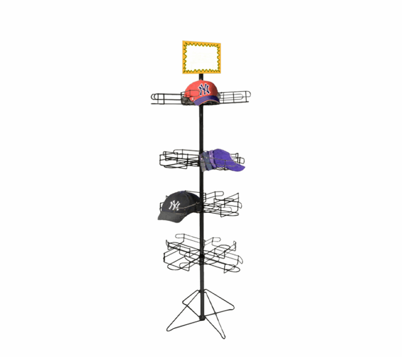 Black 4-Tier Spinning Cap Floor Display / Hold 96