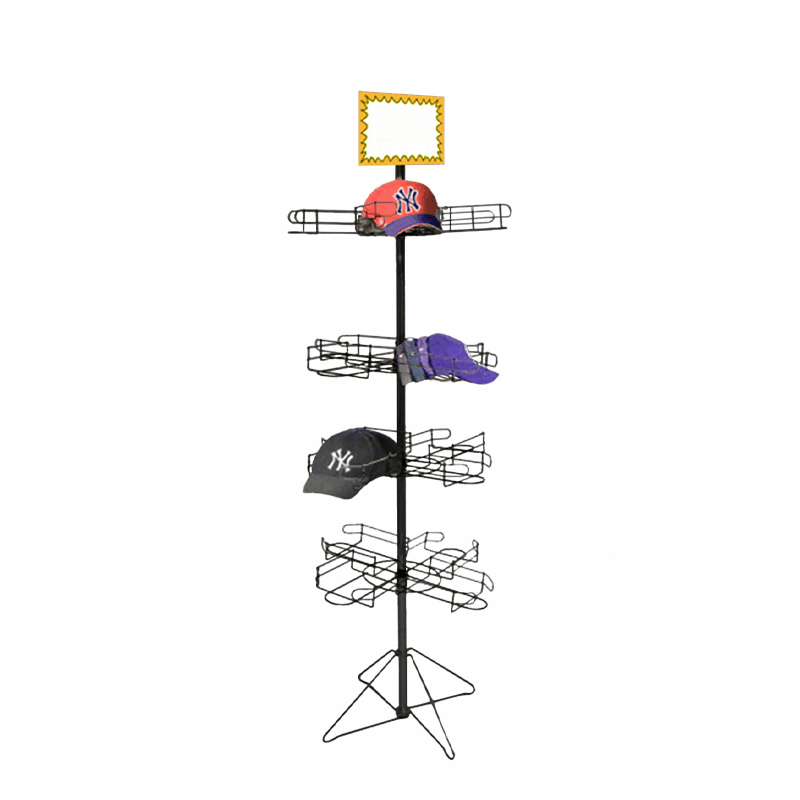 Black 4-Tier Spinning Cap Floor Display / Hold 96