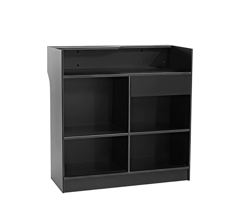 Black 4' slatwall ledgetop register counter back view
