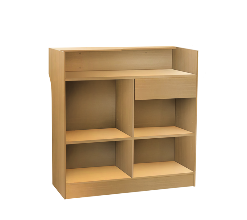Maple 4' slatwall ledgetop register counter back view