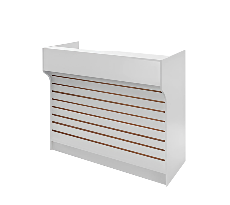 White 4' slatwall ledgetop register counter