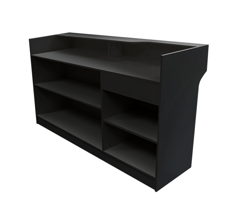 Black 6' slatwall ledgetop register counter back view