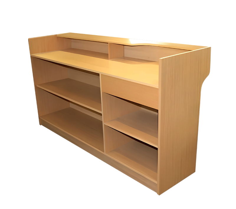 Maple 6' slatwall ledgetop register counter back view