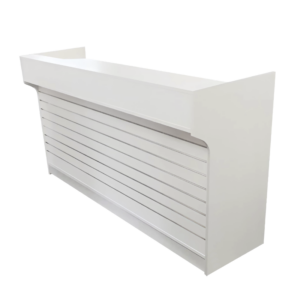 White 6' slatwall ledgetop register counter