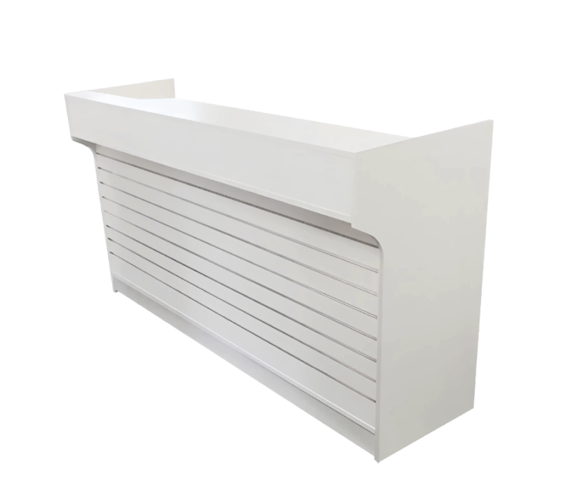 White 6' slatwall ledgetop register counter