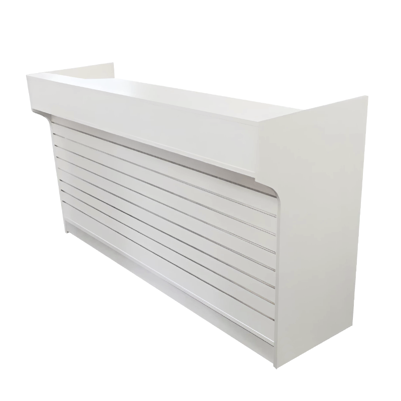 White 6' slatwall ledgetop register counter