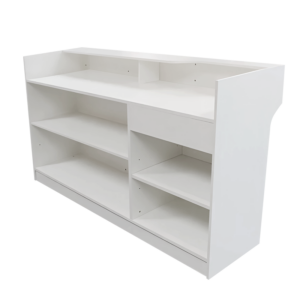 White 6' slatwall ledgetop register counter back view