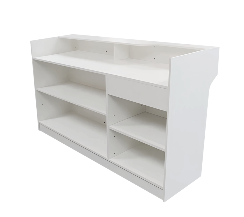 White 6' slatwall ledgetop register counter back view
