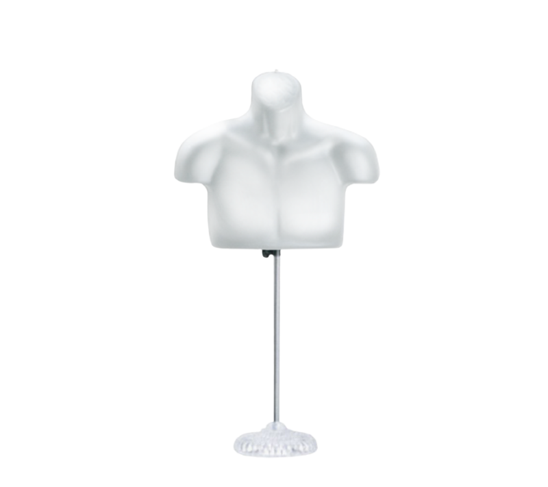 White Male Upper Body Plastic Form w/ Crystal Base