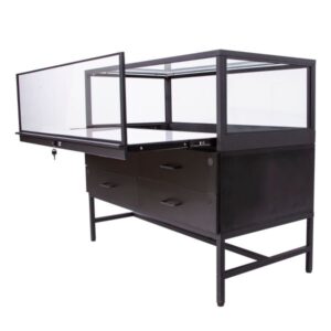 Deluxe Glass Showcase Display Cabinet w/Drawers - Black - Image 4