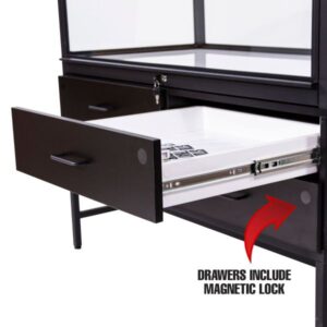 Deluxe Glass Showcase Display Cabinet w/Drawers - Black - Image 5